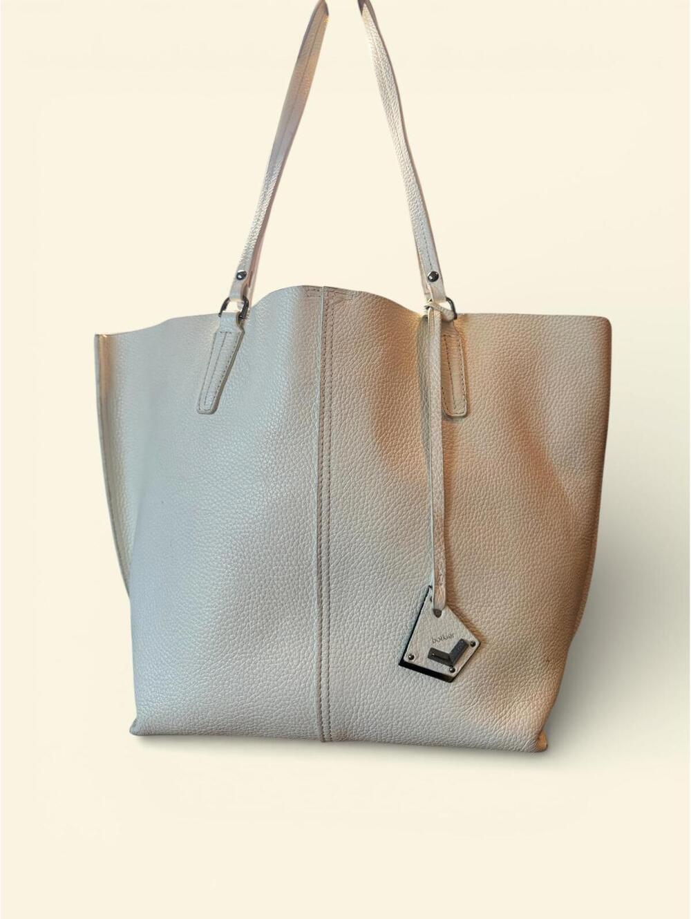 Botkier Leather Tote Bag Cream with Silver Inside